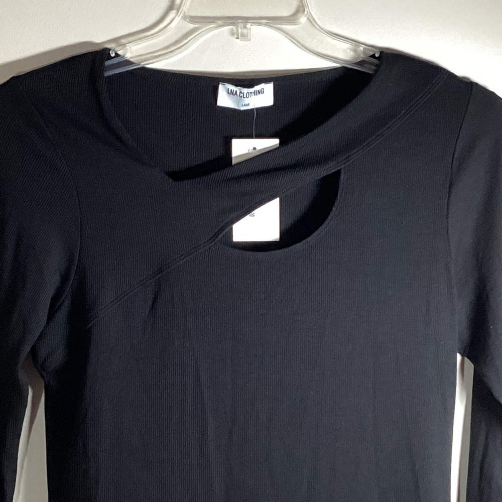 Women's Black Long Sleeve Cutout Top